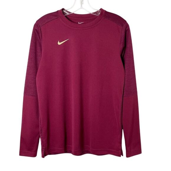 Nike Men's Athletic Long Sleeve Shirt S Maroon Red Patterned Swoosh Crew Neck - Picture 1 of 7